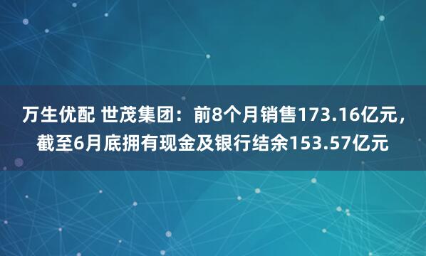 万生优配 世茂集团：前8个月销售173.16亿元，截至6月底拥有现金及银行结余153.57亿元